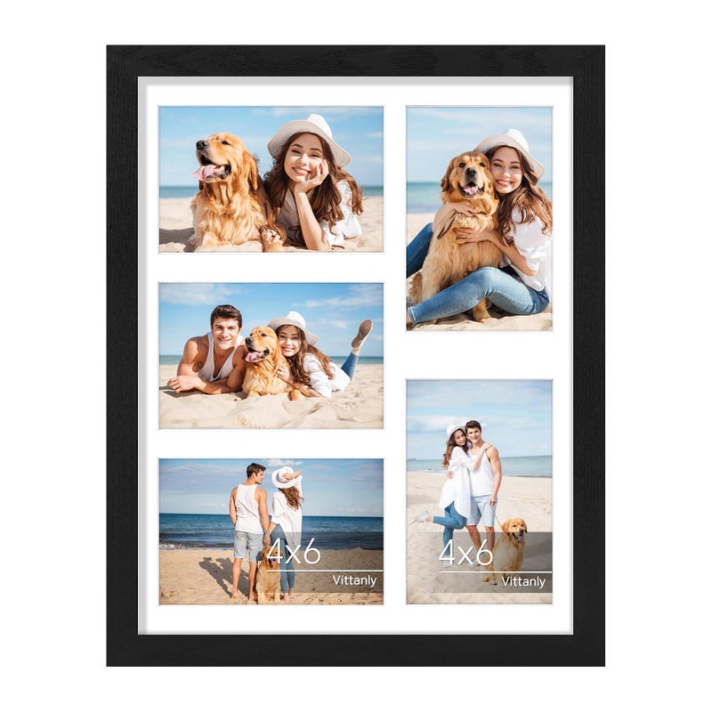 Vittanly 11x14 Collage Picture Frame Displays 5Pcs 4x6 Pictures with Mat or 1Pcs 11x14 without Mat for Wall Mounting Picture Frames Collage Wall Decor in Black 1 Pack