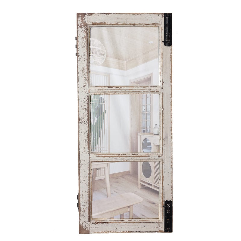 Sintosin Farmhouse Wood Frame Window Mirror 14 x 33 Vertical Hanging Distressed White Rustic Window Mirrors for Wall Decor Vintage Rectangular Window Pane Mirror for Living Room Entryway