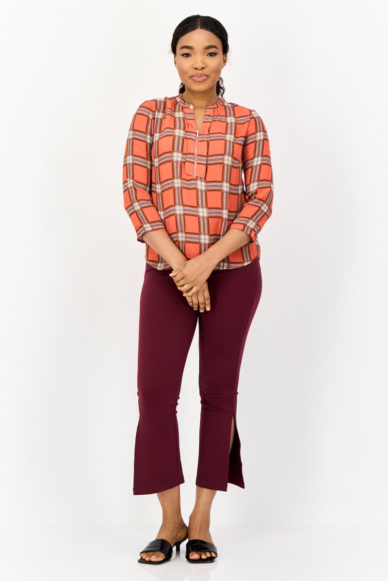 ONLY Women Split Neck Long Sleeve Checkered Blouses, Multicolor  - Image 3