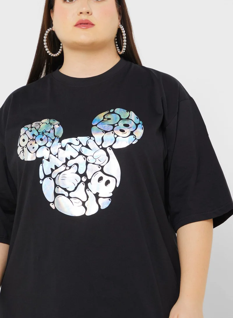 Disney Mickey Plus Size Oversize Front & Back Foil Print T-Shirt