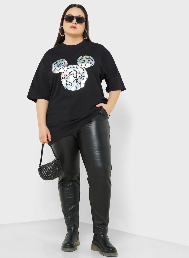 Disney Mickey Plus Size Oversize Front & Back Foil Print T-Shirt