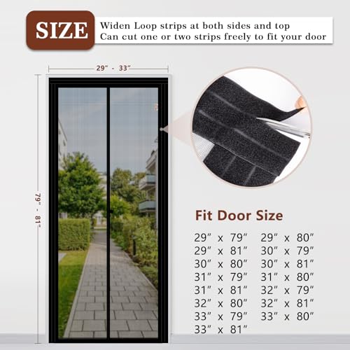 Yotache Adjustable Magnetic Screen Door Fit Doors Size Width 29"-33" Height 79"-81", Reinforced Fiberglass Mesh with Full Frame Hook&Loop Strip, Black - Image 2
