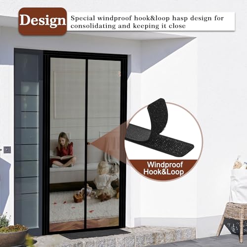 Yotache Adjustable Magnetic Screen Door Fit Doors Size Width 29"-33" Height 79"-81", Reinforced Fiberglass Mesh with Full Frame Hook&Loop Strip, Black - Image 5