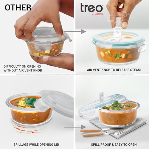 Treo by Milton All Fresh Borosilicate Glass Lunch Box Set of 3, Clear, 400 ml Each with Durable Lunch Bag, Microwave & Dishwasher Safe, Leakproof Containers, Office Tiffin - Image 2
