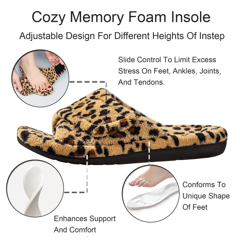 GRITHEIM Women's Orthotic Arch Support Slippers Fuzzy Adjustable Orthopedic Slippers for Plantar Fasciitis Furry Slide Slippers for Ladies leopard 8 - Image 4