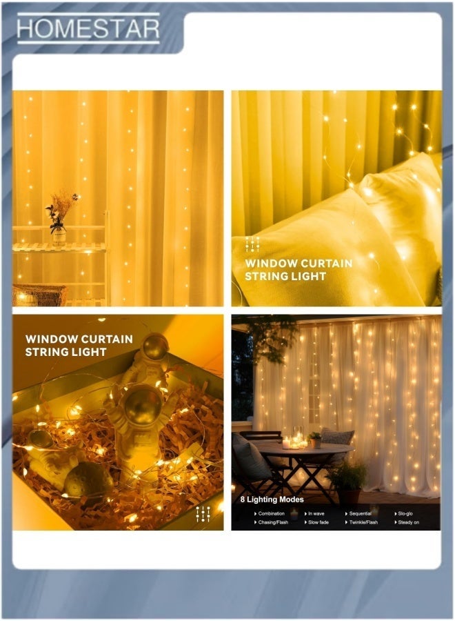HOMESTAR 300LED Curtain Fairy Lights, Ramadan Fairy Light, 3X3Meters, Remote Control, 8 Lighting Modes, USB Powered, for Eid Party, Home, Bedroom, Indoor Outdoor Wall Decoration (Warm White) - Image 3
