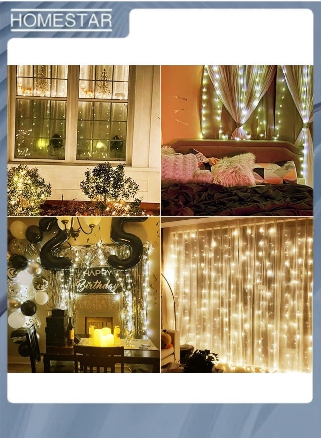 HOMESTAR 300LED Curtain Fairy Lights, Ramadan Fairy Light, 3X3Meters, Remote Control, 8 Lighting Modes, USB Powered, for Eid Party, Home, Bedroom, Indoor Outdoor Wall Decoration (Warm White) - Image 5