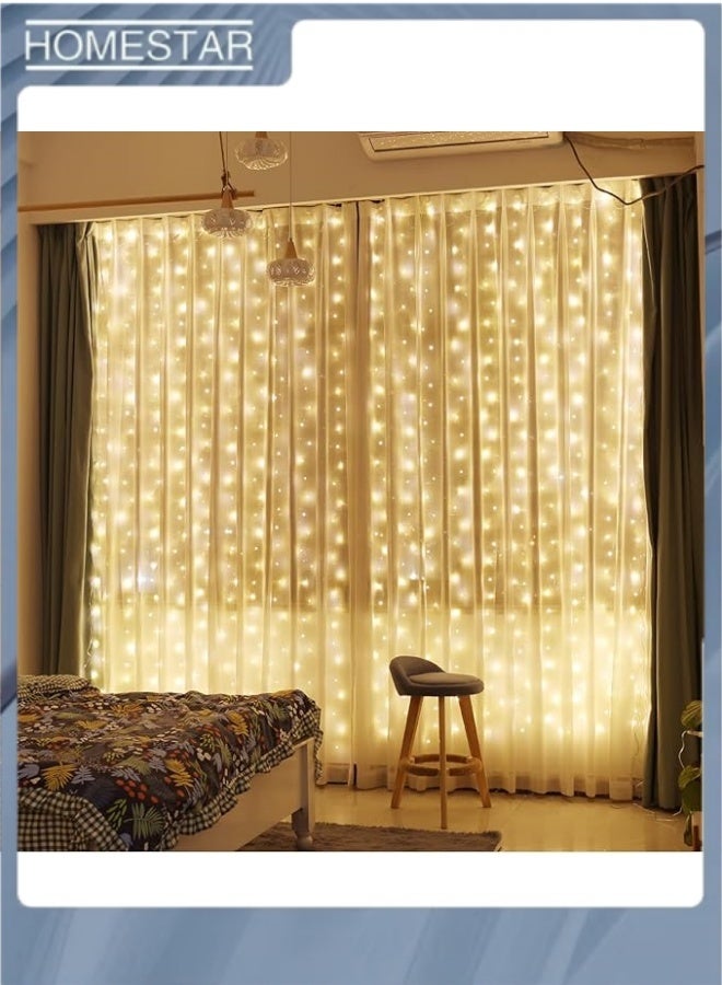 HOMESTAR 300LED Curtain Fairy Lights, Ramadan Fairy Light, 3X3Meters, Remote Control, 8 Lighting Modes, USB Powered, for Eid Party, Home, Bedroom, Indoor Outdoor Wall Decoration (Warm White) - Image 1