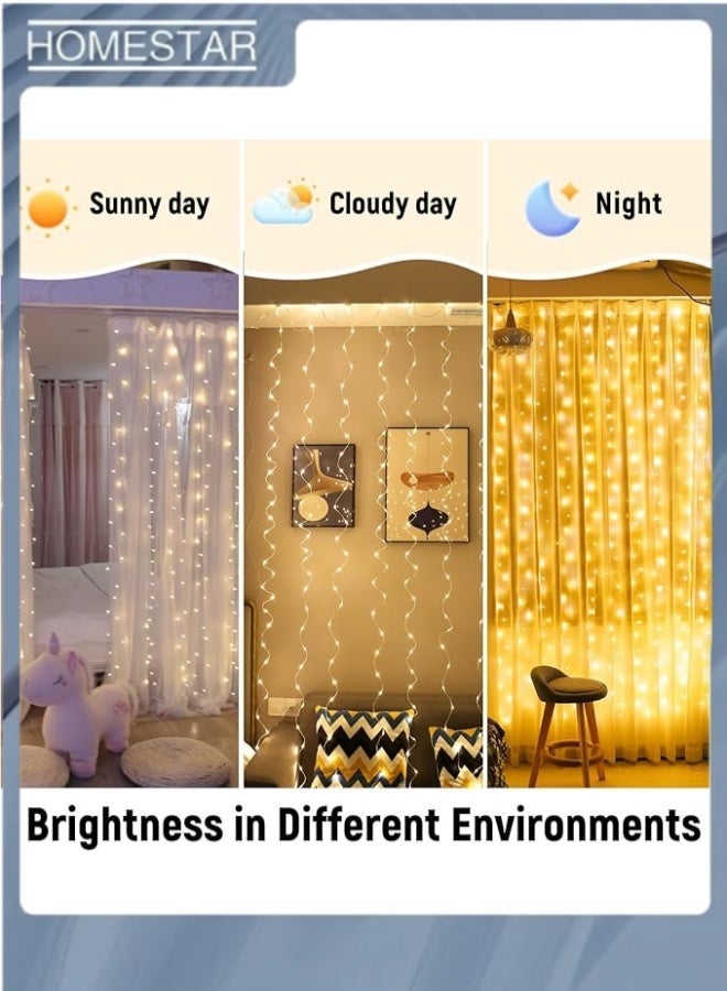 HOMESTAR 300LED Curtain Fairy Lights, Ramadan Fairy Light, 3X3Meters, Remote Control, 8 Lighting Modes, USB Powered, for Eid Party, Home, Bedroom, Indoor Outdoor Wall Decoration (Warm White) - Image 4