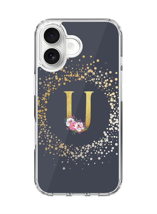 Stylizedd Classic Clear MagSafe Case for iPhone 17 , Hybrid Soft Case Flexible Edges Anti Drop TPU PC Gel Thin Transparent Cover [ Designed for iPhone 17 ] - Custom Monogram Initial Letter Floral Pattern Alphabet - U  (Grey )