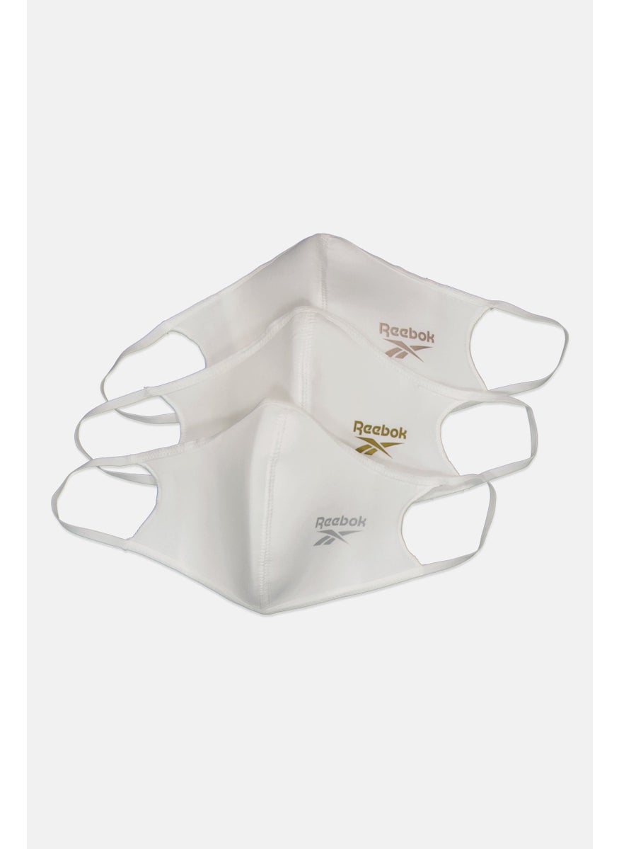 Reebok Unisex 3 Pieces Brand Logo Large Face Mask, White  - Image 1