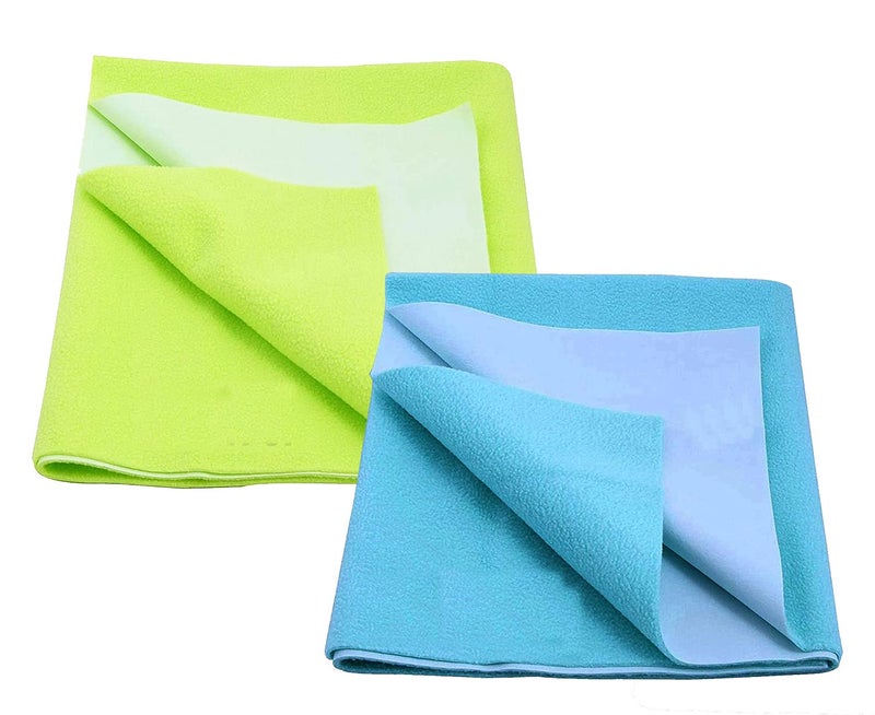 GIANT IMPEX Waterproof Antibacterial Quick Dry Ultra Absorbent Baby Dry Sheet/Bed Wetting Protector/Crib Sheet/Play Large-Pack of 2, Pista Green & Peacock Blue - Image 1