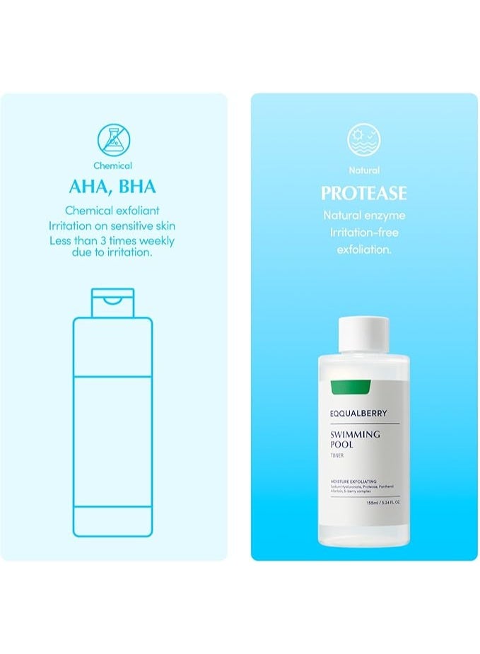 eqqualberry Swimming Pool Protease Facial Toner - 5.24 Fl. Oz / 155ml | Hydrating & Soothing Toner for Face | Pore Control & Mild Exfoliating | All Skin Types | Korean Skincare - EWG Green - Image 3