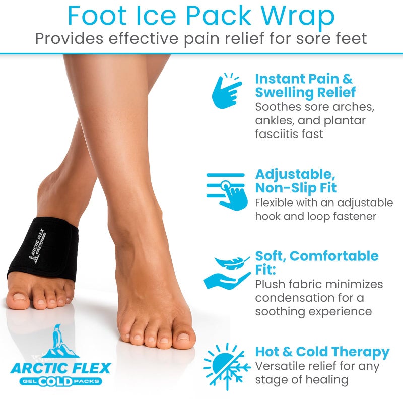 Arctic Flex Foot Ice Pack Wrap - Reusable Gel Cold Brace for Arch Pain, Plantar Fasciitis, Feet Injuries, Extensor Tendonitis, Heel Sprain - Relief for Swelling, Inflammation, Wrist, Ankle (Black) - Image 2