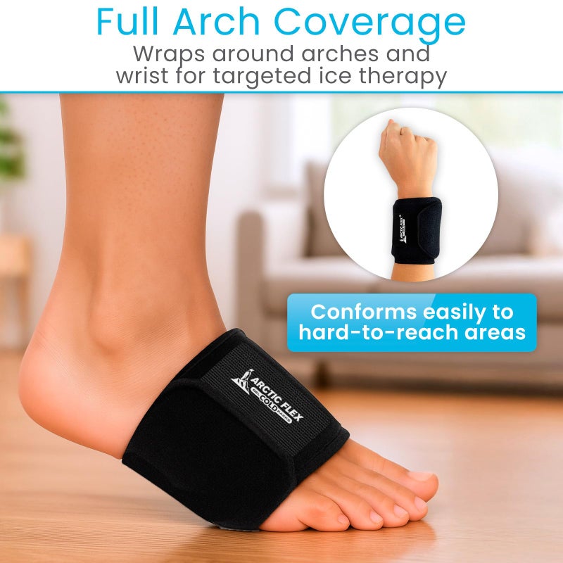 Arctic Flex Foot Ice Pack Wrap - Reusable Gel Cold Brace for Arch Pain, Plantar Fasciitis, Feet Injuries, Extensor Tendonitis, Heel Sprain - Relief for Swelling, Inflammation, Wrist, Ankle (Black) - Image 5