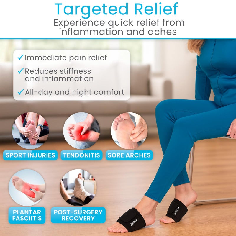Arctic Flex Foot Ice Pack Wrap - Reusable Gel Cold Brace for Arch Pain, Plantar Fasciitis, Feet Injuries, Extensor Tendonitis, Heel Sprain - Relief for Swelling, Inflammation, Wrist, Ankle (Black) - Image 3