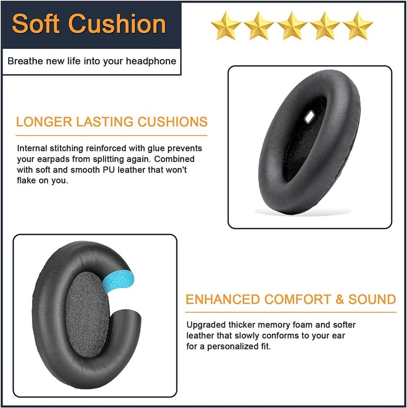 Street27® Replacement Earpads Compatible with Sony WH-1000XM4 (WH1000XM4) Headphones, Soft Protein Leather Ear Pads Cushions with Noise Isolating Memory Foam, Without Affecting Sensor (Black) - Image 3