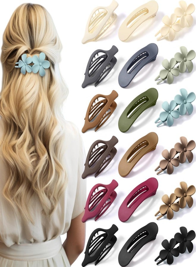 LOYIM 18 Pcs Flat Hair Clips 3 Styles French Flat Hair Clips Lay Flat Claw Clips Flower Flat Hair Clips Matte Non-slip Hair Clips Flat Claw Clip for Women Lay Down Claw Clips for Thin Hair - Image 1