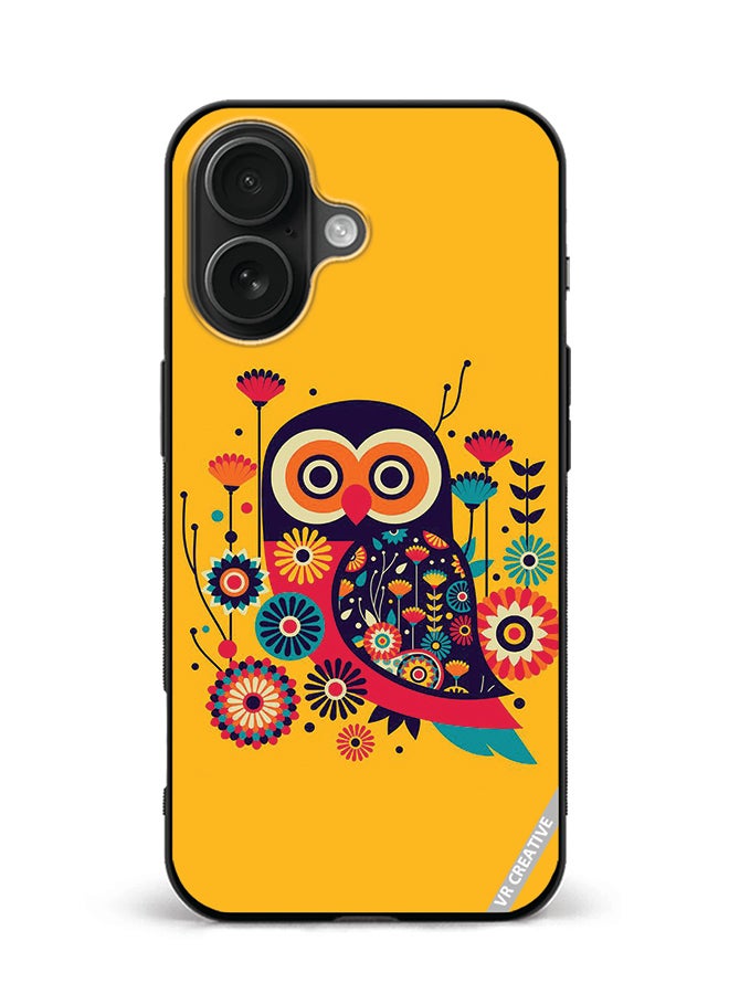Protective Case Cover For Apple iPhone 16 Owl Illustrate Design Multicolour