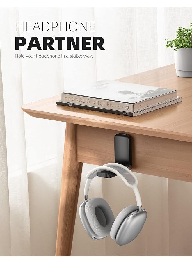 Lamicall - Headphone Stand Sticky Headset Hanger Adhesive Headphone Holder Hook Mount Headset Stand Holder Clip Under Desk Earphone Clamp For Airpods Max Hyperx Sennheiser Black - Image 1