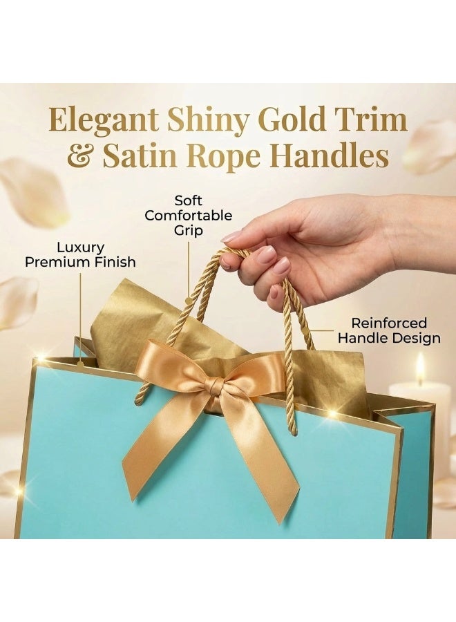Circuit Green 6-Pack Luxury Medium Light Blue Gift Bags with Gold Trim (28×10×20 cm) – Includes 6 Gold Ribbons, 6 Greeting Cards & 12 Matching Light Blue Tissue Sheets – Premium Festive Gift Bag Set - Image 5