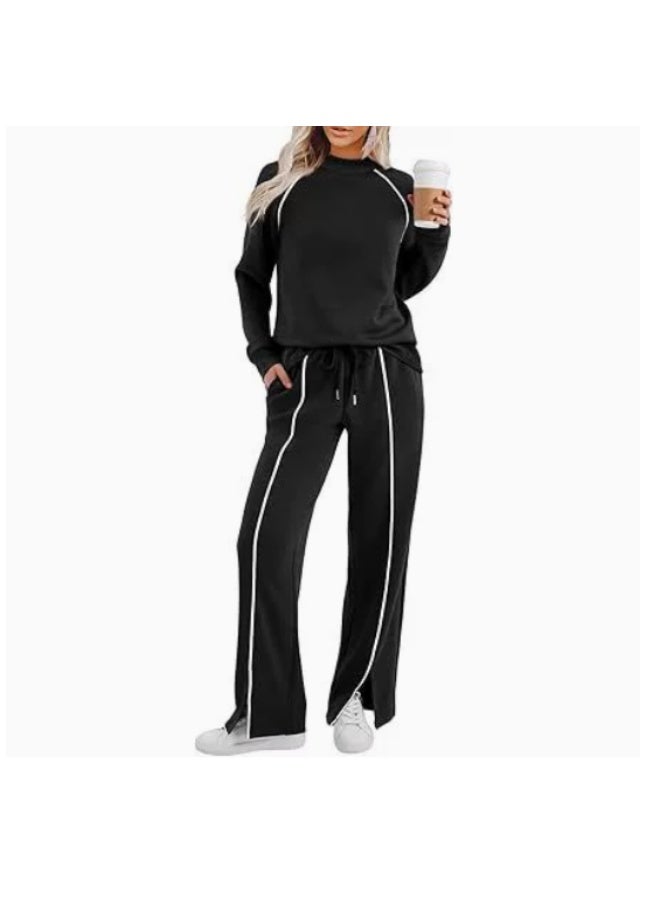 Solerconm 2-Piece Women’s Lounge Set (Size S), Comfy Long Sleeve Top & Wide-Leg Pants, Soft Casual Outfit - Image 1