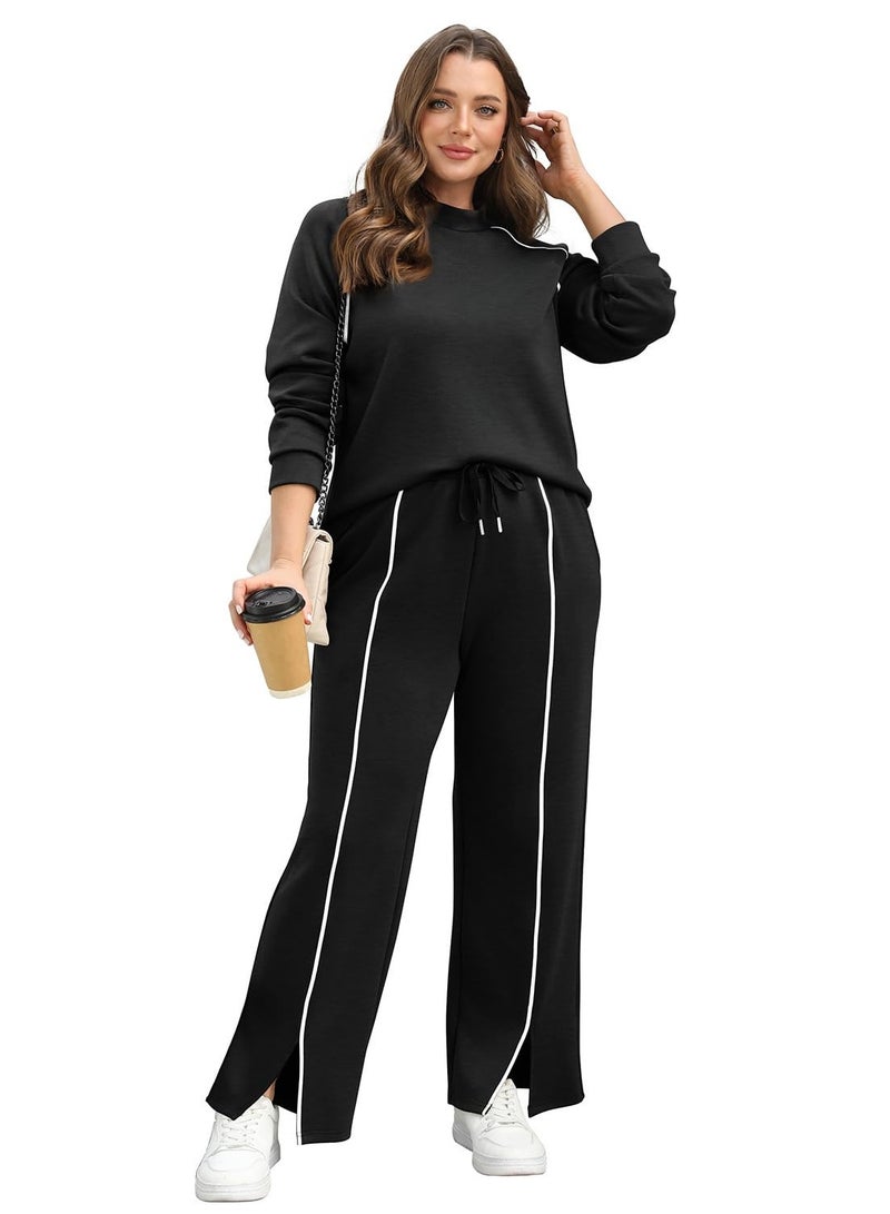 Solerconm 2-Piece Women’s Lounge Set (Size S), Comfy Long Sleeve Top & Wide-Leg Pants, Soft Casual Outfit - Image 2