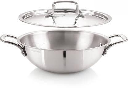 Yes Kitchen Kadhai with Lid for Cooking Heavy Bottom Gas Electric and Induction Friendly Kadhai Stainless Steel NonStick Induction Bottom18CM to 30CM Size 28CM - Image 5