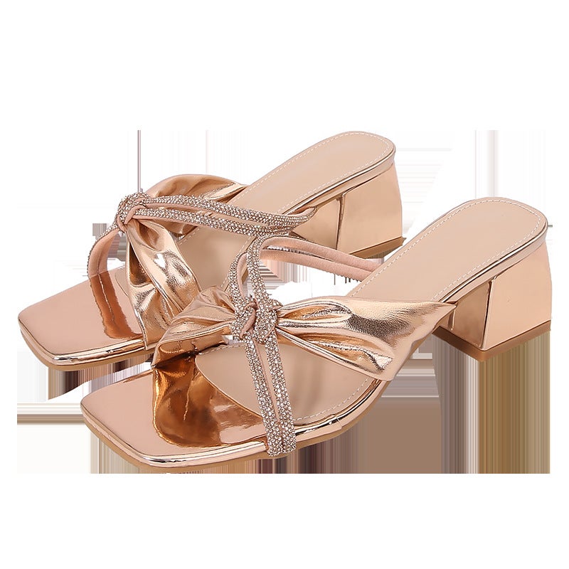 2026Ladies Shoes Bohemian New Fashion Rhinestone Slippers Korean Style Thick-Soled High-Heeled Women''s Shoes - Image 4