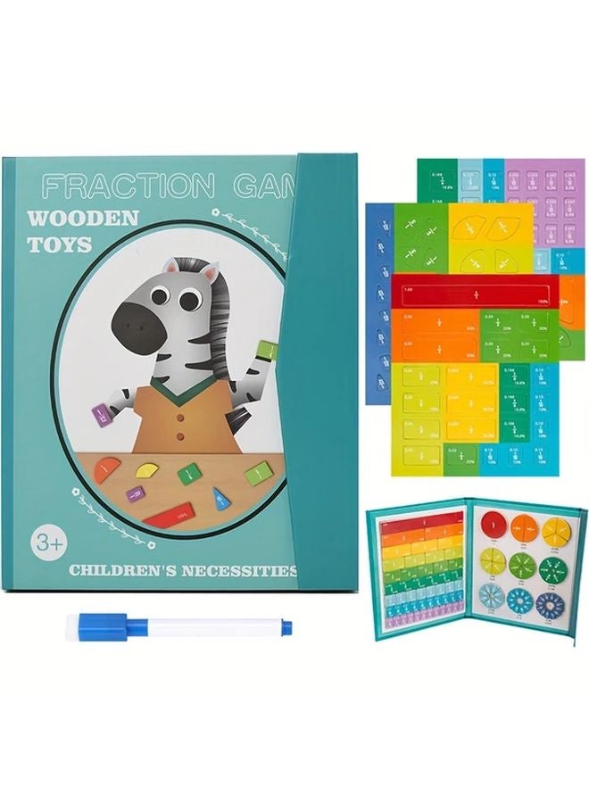 Green Wooden Magnetic Fraction Learning Book Math Educational Toys For Children - Image 3