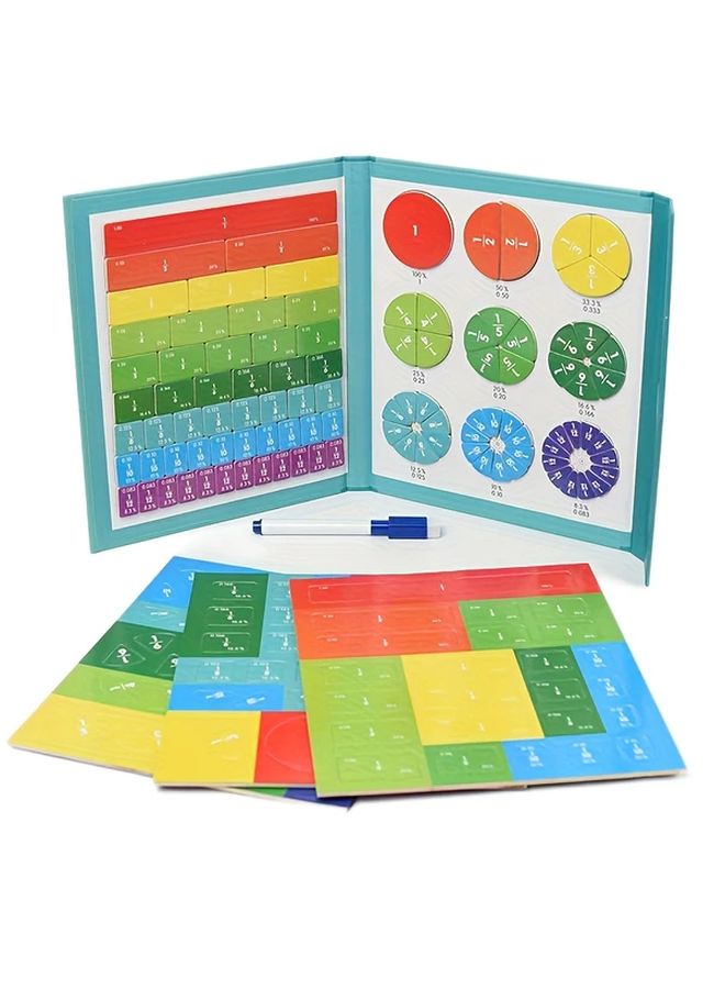 Green Wooden Magnetic Fraction Learning Book Math Educational Toys For Children - Image 2