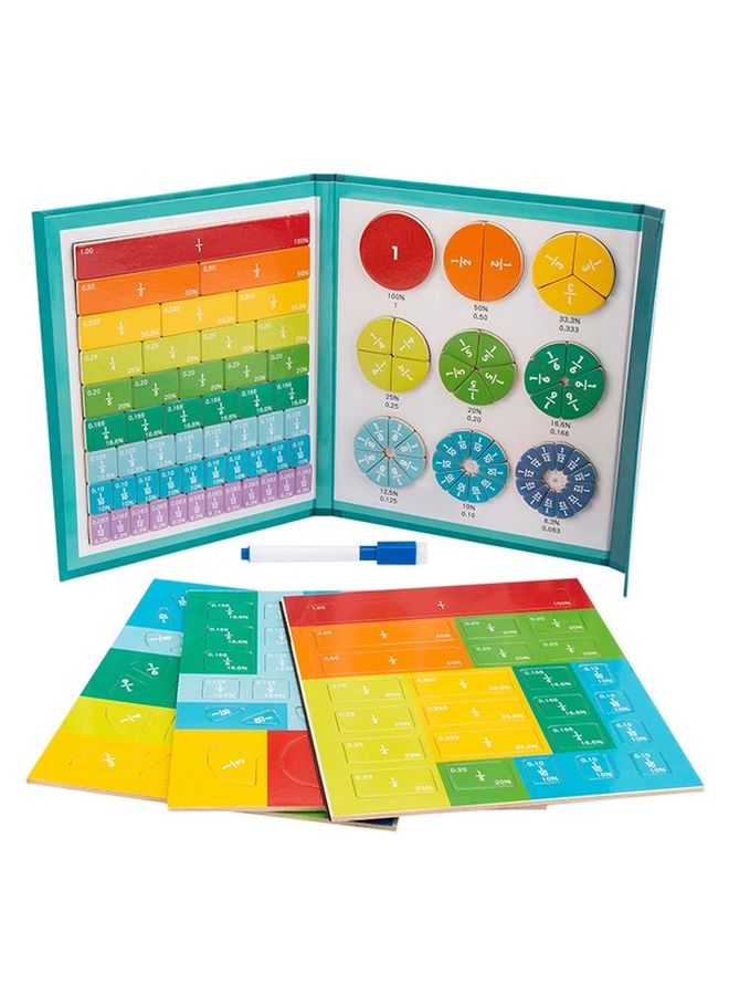 Green Wooden Magnetic Fraction Learning Book Math Educational Toys For Children - Image 1