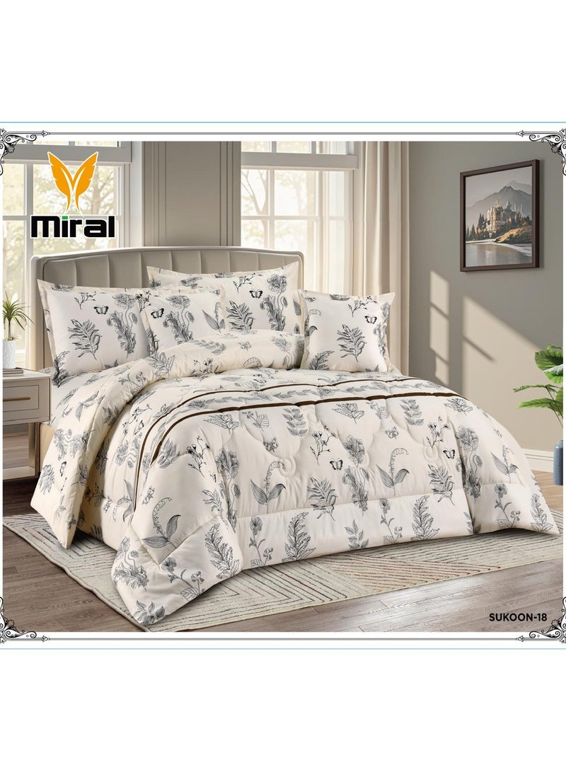 Miral 6-Piece Double Bed Comforter Set – Soft Printed Quilt with Full Fitted Sheet and Pillow Covers – Size 220×240 cm - Image 1