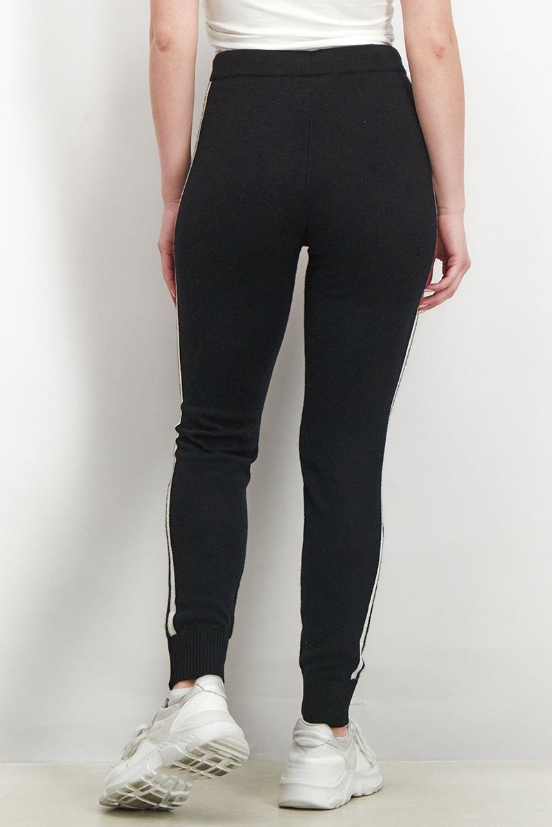 Aqua Women Stretch Knitted Drawstring Pants, Black and White - Image 3