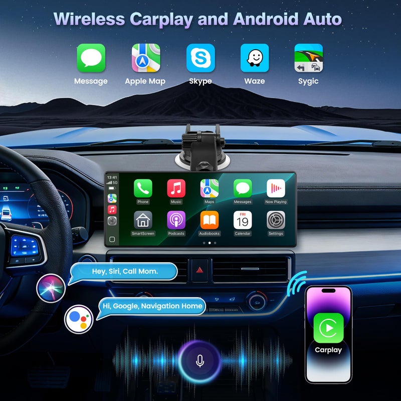 Gikktdr Carplay Screen for Car, 10.26'' Upgrade Wireless CarPlay & Android Auto Car Play Screen with 60PFS,1080P Backup Camera (with a Camera Bracket), GPS Navigation, Voice Control for All Vehicles - Image 3