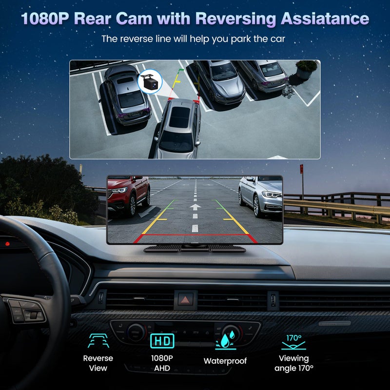 Gikktdr Carplay Screen for Car, 10.26'' Upgrade Wireless CarPlay & Android Auto Car Play Screen with 60PFS,1080P Backup Camera (with a Camera Bracket), GPS Navigation, Voice Control for All Vehicles - Image 4