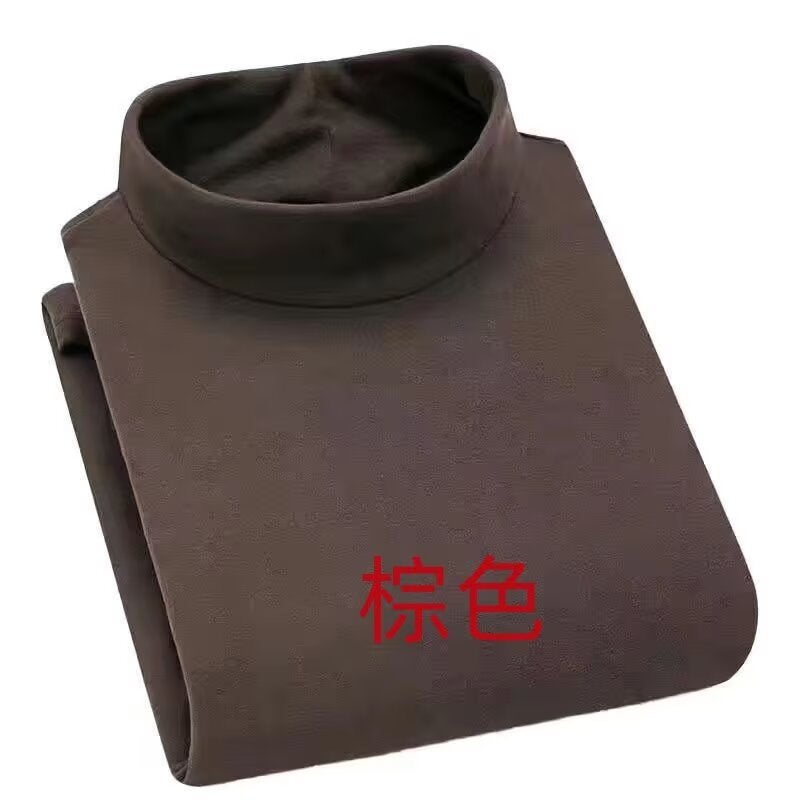 De Rong Constant Temperature Semi-high Collar Thermal Underwear fleece-lined Thickened Inner Wear Mens Base Shirt Solid Color Long-sleeved T-shirt Autumn Clothes Khaki - Image 3