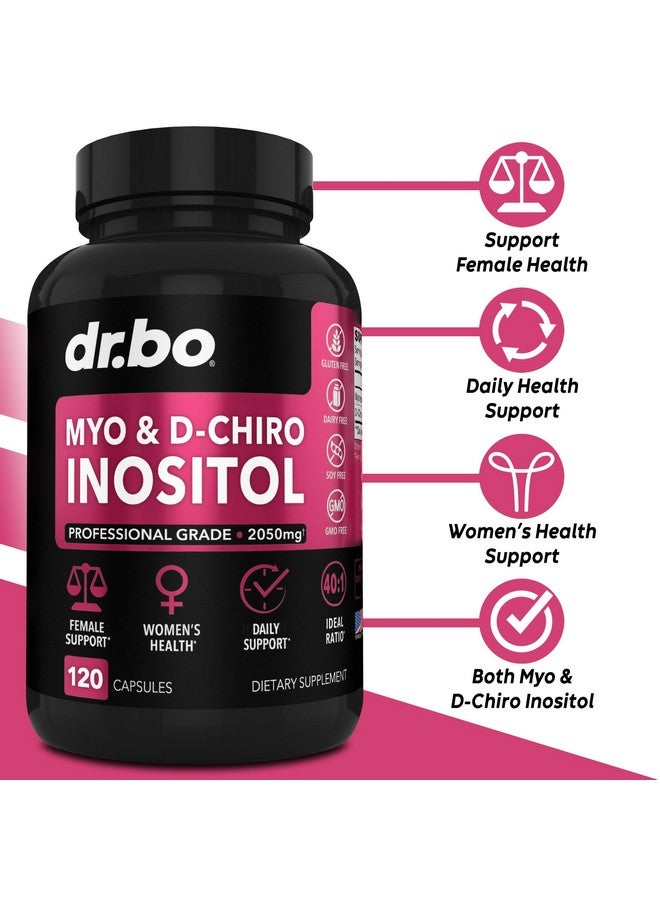 dr.bo Myo-Inositol & D-Chiro Inositol Supplement Capsules - 40:1 Ratio Inositol Supplement for Women 2050mg with Vitamin B8 Pills - Natural Supplements for Female Women Support & Womens Health 120 Capsules - Image 2