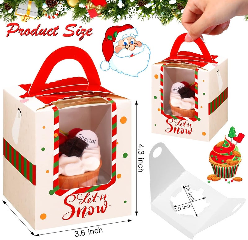 TaoBary 24 قطعة صناديق كعك عيد الميلاد مع نافذة وحامل (دب) - Image 3