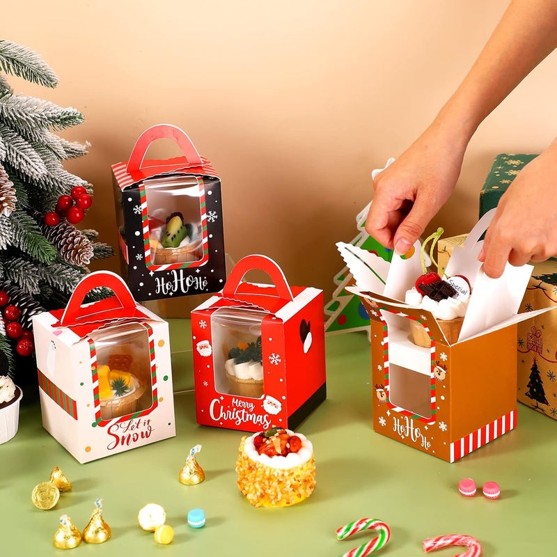 TaoBary 24 قطعة صناديق كعك عيد الميلاد مع نافذة وحامل (دب) - Image 2