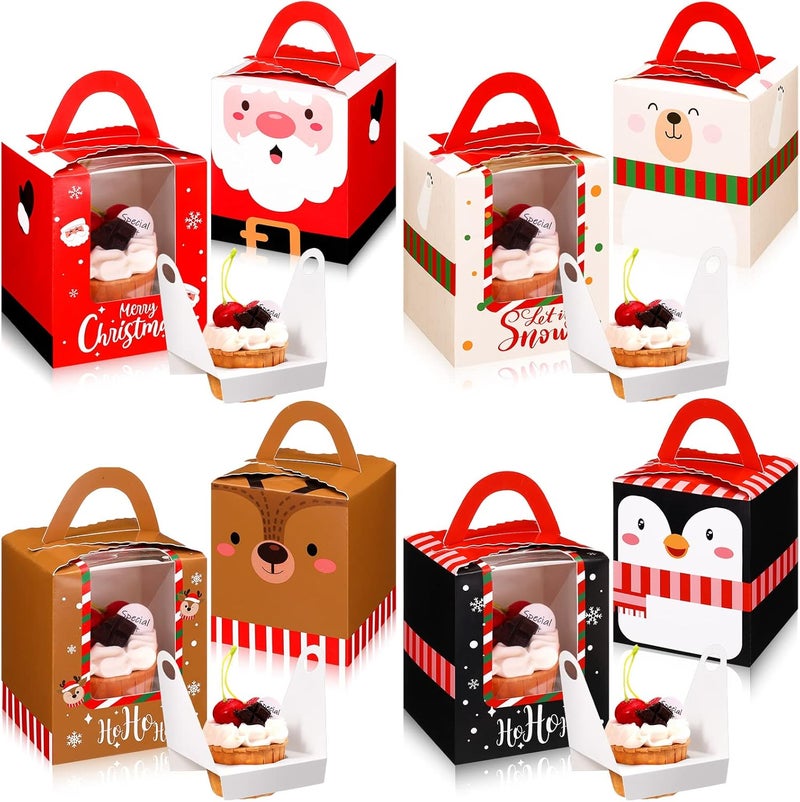 TaoBary 24 قطعة صناديق كعك عيد الميلاد مع نافذة وحامل (دب) - Image 1