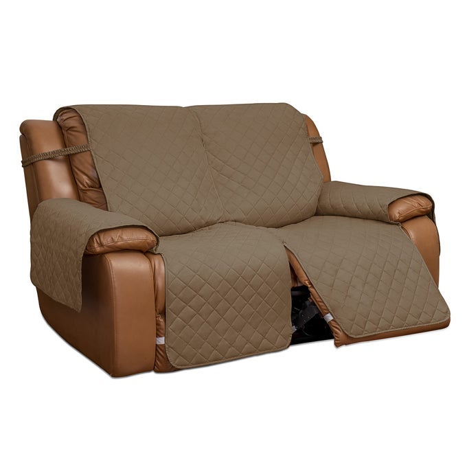 EASYGOING LOVESEAT RECLINER COVER REVERSIBLE COUCH COVER FOR DOUBLE RECLINER SPLIT SOFA COVER FOR EACH SEAT FURNITURE PROTECTOR WITH ELASTIC STRAPS FOR KIDS DOGS PETS2 SEATER CAMELIVORY