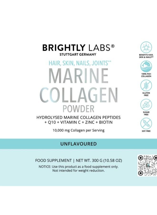Unflavored Marine Collagen Powder with Q10, Vitamin C, Zinc, Biotin - Nutrient-Rich Beauty Supplement for Skin, Hair, and Nails