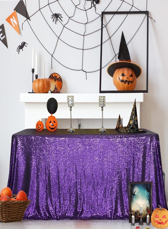 SquarePie Sequin Tablecloth 90 x 132 Inch Purple Sparkly Table Linen for Wedding Halloween Party - Image 2