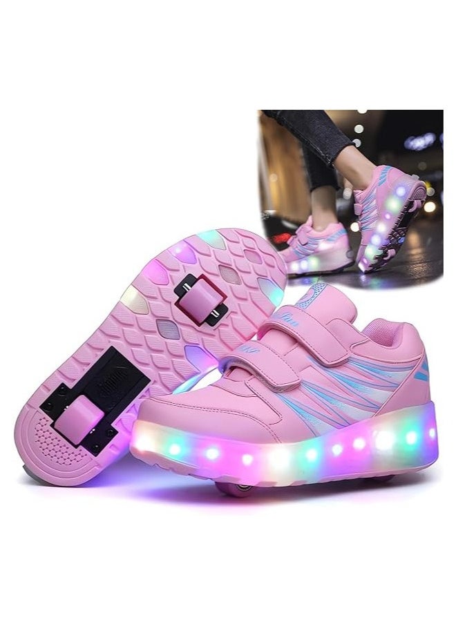 AUTOYSUR Roller Shoes Sneakers,Roller Skates for Kids,Skates Shoes with Wheels LED Light for Kids (Pink)  - Image 1