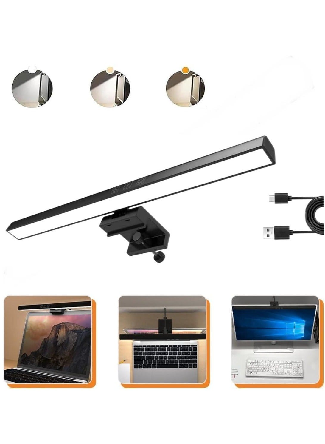 Computer Monitor Lamp, USB Screen Light Bar, Eye Protection no Screen Glare LED Display Light, 3 Color Temperatures & Dimmable, Touch Control, for Office/Reading/Games(33cm)