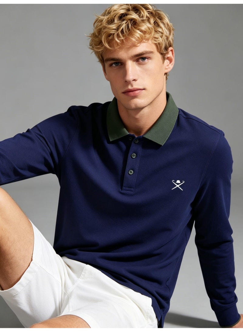 HACKETT LONDON Contrasting Lapel Long Sleeve Polo Shirt Men and Women Spring and Autumn Cotton Casual Bottom Shirt - Image 5