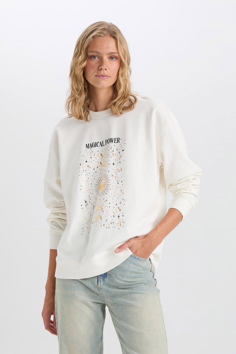 DeFacto Woman Relax Fit Crew Neck Printed Thin Fabric Sweatshirt  - Image 1