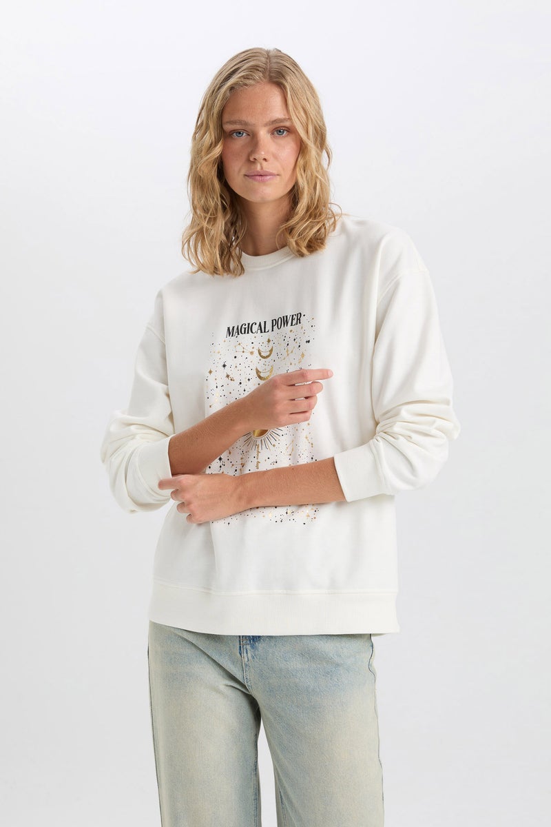 DeFacto Woman Relax Fit Crew Neck Printed Thin Fabric Sweatshirt  - Image 4