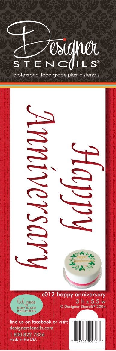 Designer Stencils Happy Anniversary Cake Stencil Beigesemitransparent